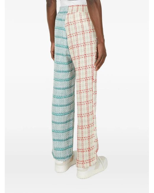 (DI)VISION Blue Check-Pattern Contrasting-Panel Trousers