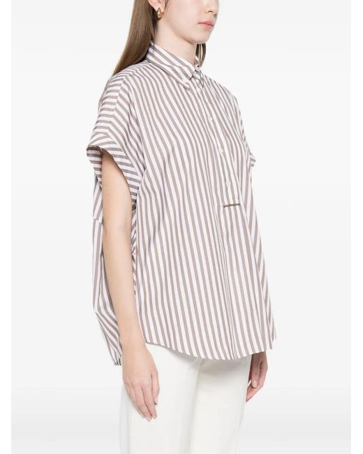 Brunello Cucinelli White Striped Buttoned Blouse