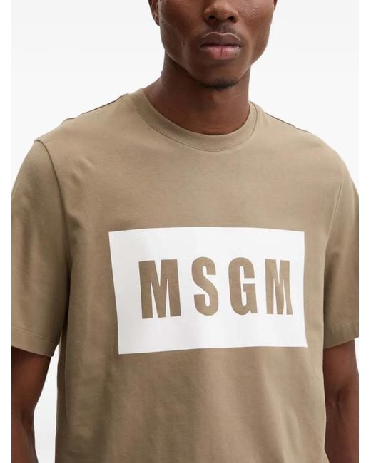 MSGM Gray Logo-Print T-Shirt for men