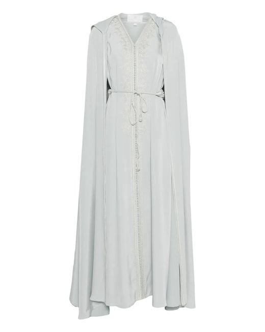 Reem Al Dhaheri White Embroidered Hooded Kaftan Set
