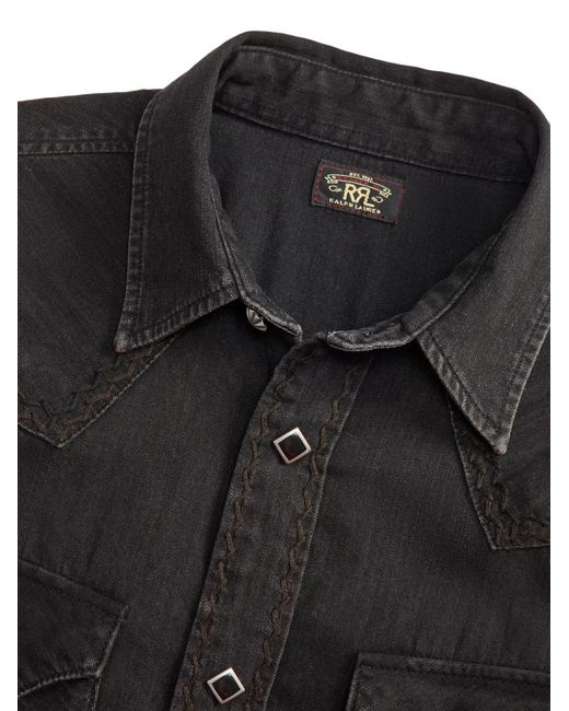 RRL Black Embroidered Cotton Shirt