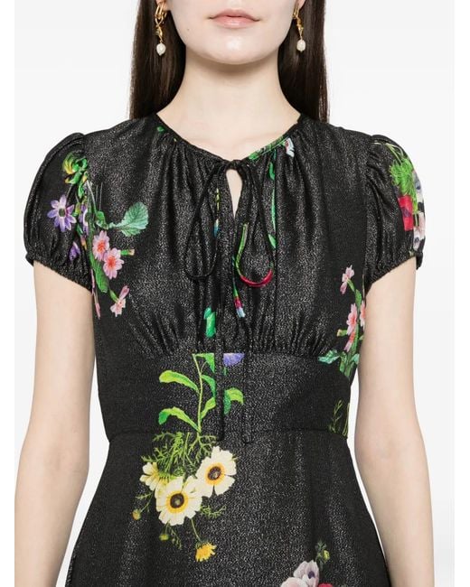 Cynthia Rowley Black Floral-Print Lurex Midi Dress