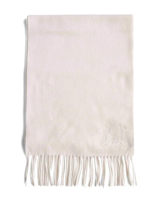 Bufanda con logo bordado y flecos Max Mara de color Natural