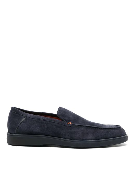 Santoni Blue Suede Round-Toe Loafers for men