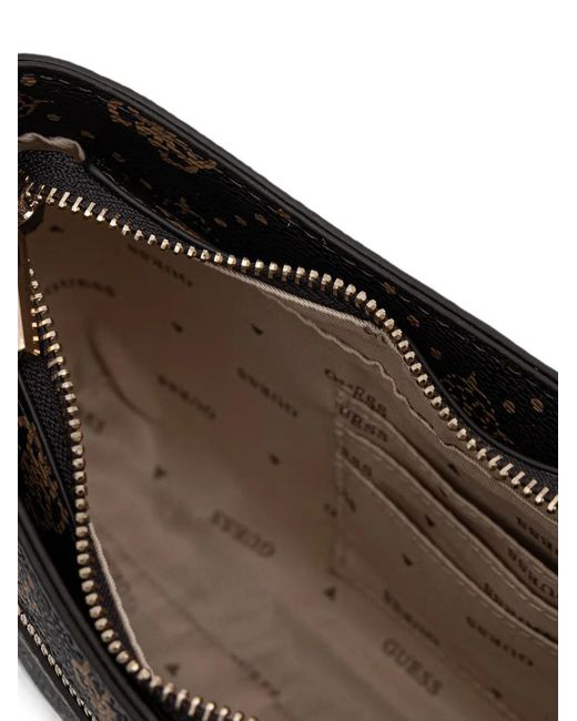 Guess Black Emelie Monogram-Print Logo-Plaque Shoulder Bag