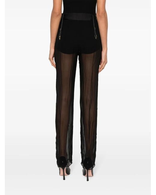 Maison Close Black Logo-Print Strap Sheer Trousers