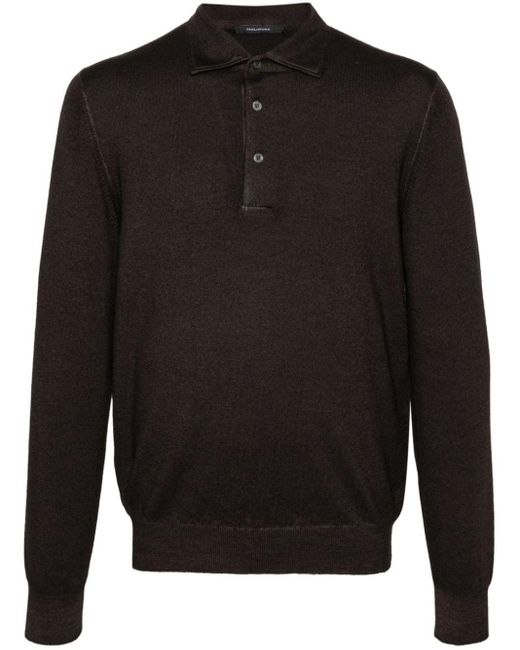Tagliatore Black Knitted Polo Shirt for men
