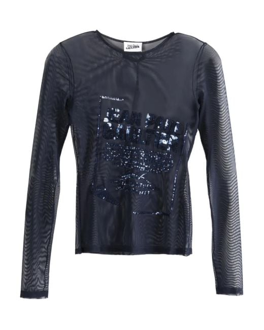 Jean Paul Gaultier Blue Sequin-Embellished Mesh Top