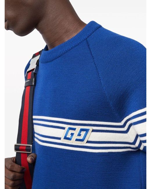 Gucci Wollpullover mit Square GG-Applikation in Blue für Herren