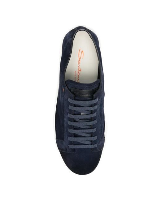 Santoni Blue Suede Lace-Up Sneakers for men