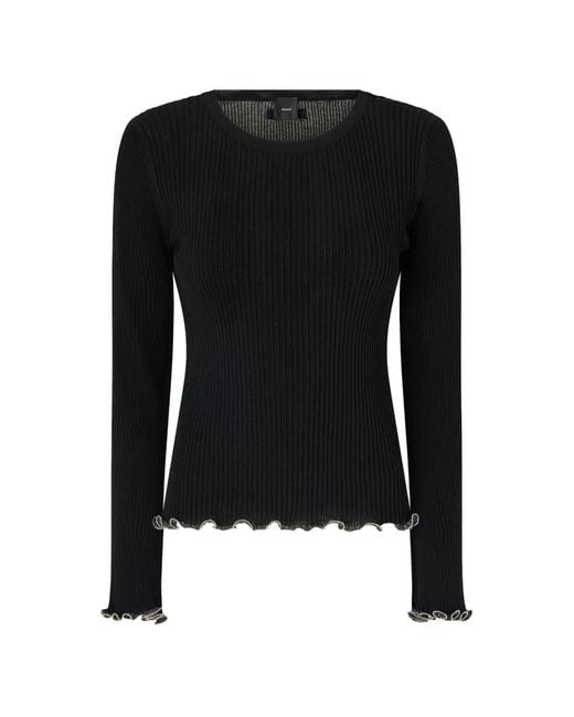 Pinko Black Ribbed Sweater With Jewel Edges