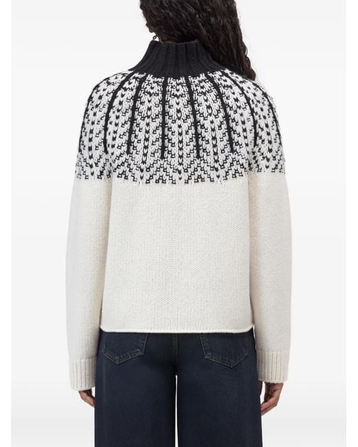 Closed White Intarsia-Knit High-Neck Sweater