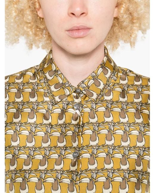 Max Mara Natural Printed Button-Down Silk Shirt