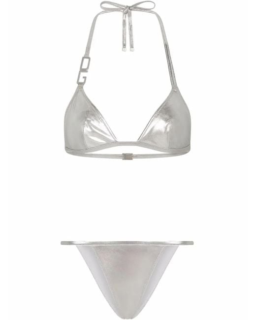 Dolce & Gabbana White Dg-Logo Triangle Bikini