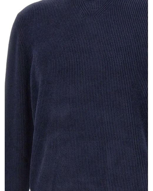 Boss Blue Ribbed Crew-Neck Sweater for men