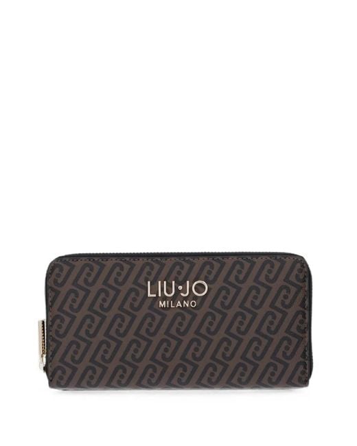 Liu Jo Gray Monogram-Pattern Zip-Around Wallet