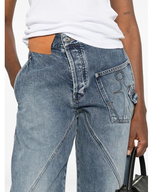 J.W. Anderson Blue Twisted-Effect Logo-Patch Jeans