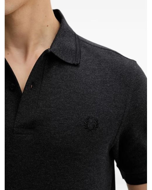 Fred Perry Black Embroidered-Logo Piqué Polo Shirt for men