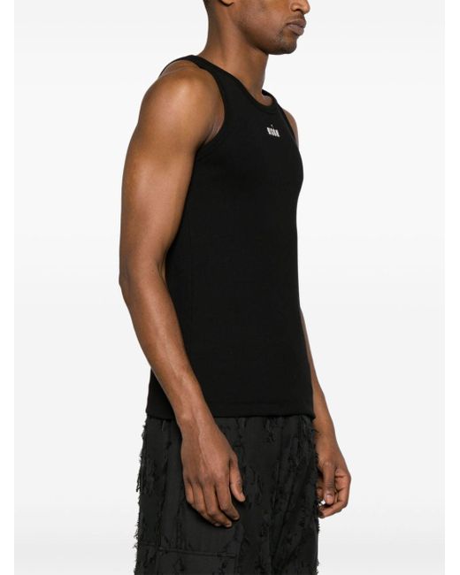 MSGM Black Embroidered-logo Ribbed Tank Top for men