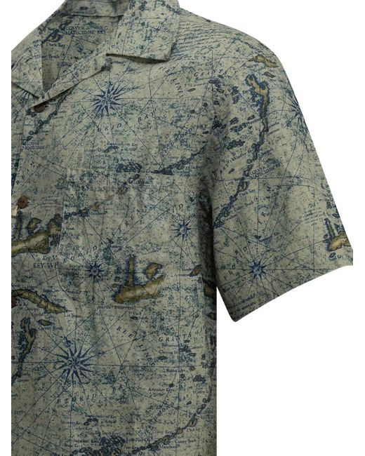 Kapital Gray Map-Print Short-Sleeve Shirt for men