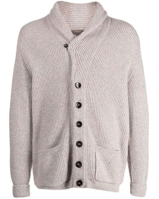 N.Peal Cashmere Gray Kensington Ribbed Cashmere Cardigan