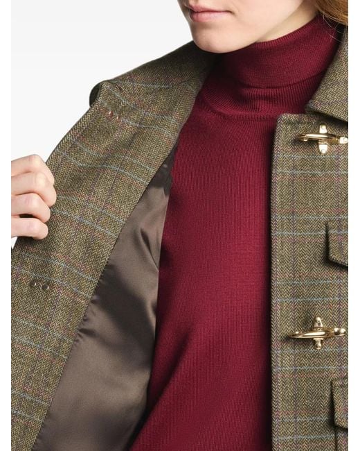 Fay Green Check-Pattern Toggle-Fastening Cropped Jacket