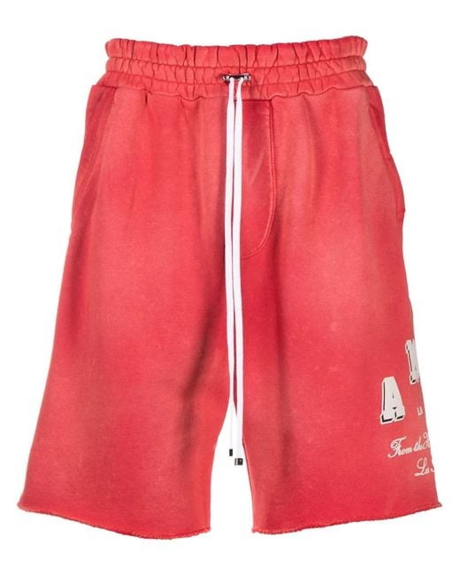 Amiri Red Logo-Print Drawstring-Waistband Shorts for men