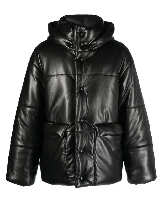 Nanushka Black Hide Faux-Leather Puffer Jacket for men