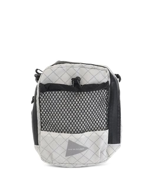 And Wander Gray Mesh-Pocket Shoulder Bag for men