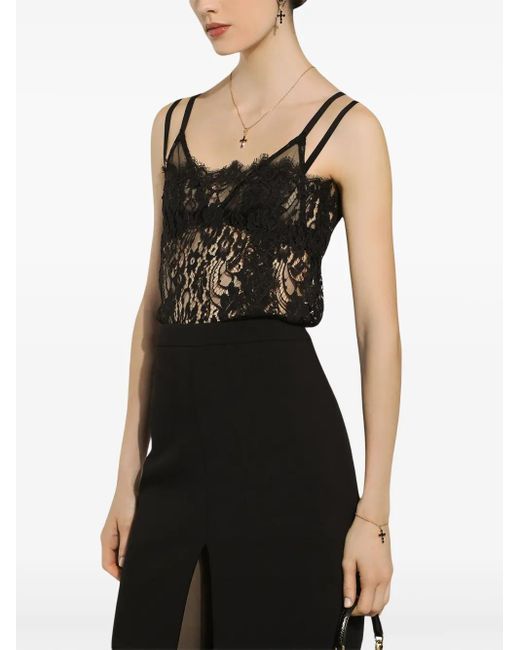 Dolce & Gabbana レディース ブラック スクエアネック キャミソールの