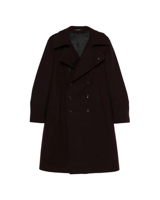 Tagliatore Black Double-Breasted Coat for men
