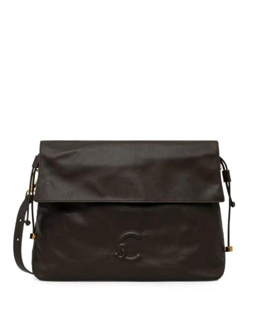 Coccinelle Black Embossed-Logo Foldover Shoulder Bag