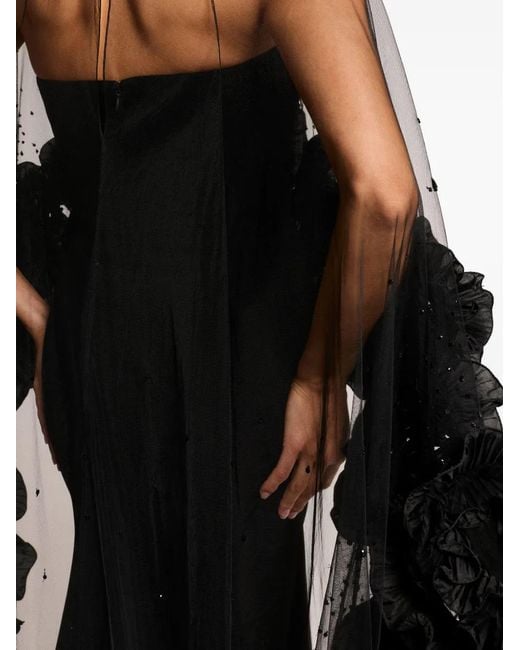 Jenny Packham Black Petal Bloom Ruffle-Detailed Maxi Dress