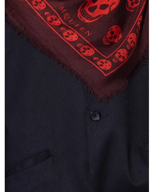 McQueen Red Écharpe Frangée À Motif Tête De Mort for men