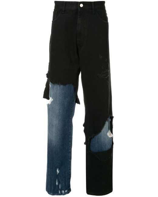 Raf Simons Distressed Double-layer Jeans in Black for Men