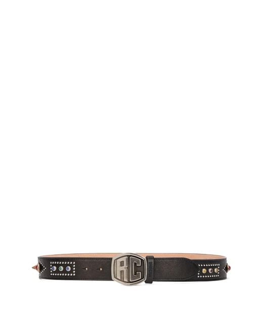 Roberto Cavalli White Stone-Studded Buckle Belt for men