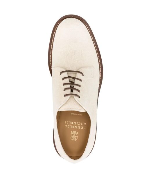 Brunello Cucinelli White Beige Leather Oxfords And Derbies for men