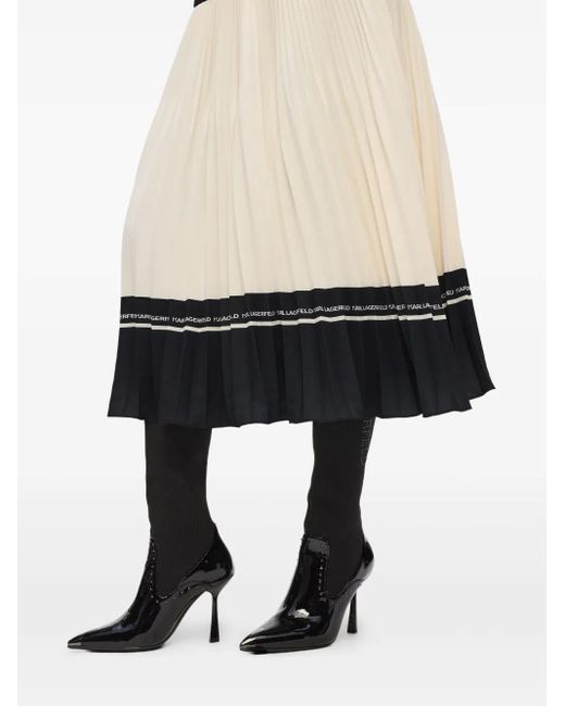 Karl Lagerfeld Black Pleated Logo-Detail Midi Skirt