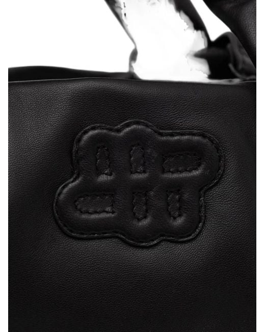 Munthe Black Lix Logo-Patch Ruched Tote Bag