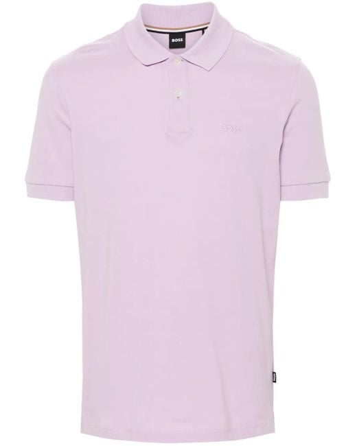 Boss Pink Embroidered-Logo Polo Shirt for men