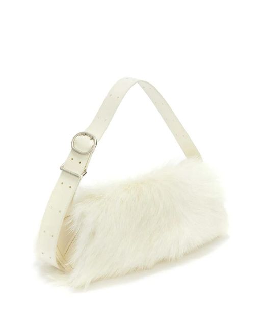 Jil Sander White Small Cannolo Goat-Hair Shoulder Bag