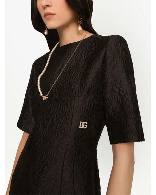 Dolce & Gabbana Black Floral Jacquard Midi Dress