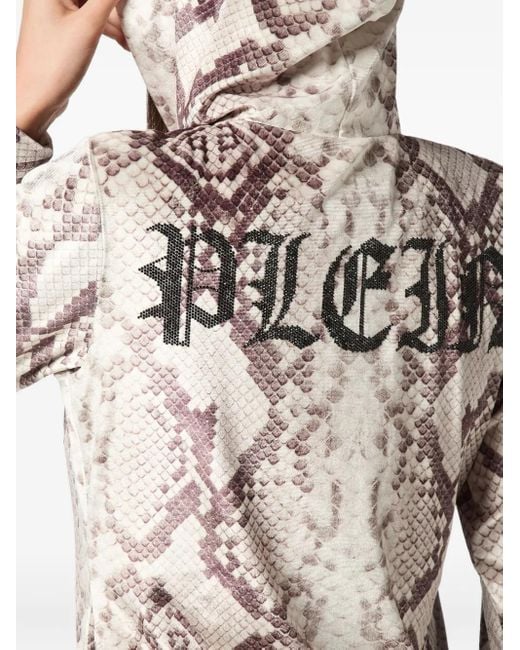 Philipp Plein Hoodie Met Pythonprint in het Natural