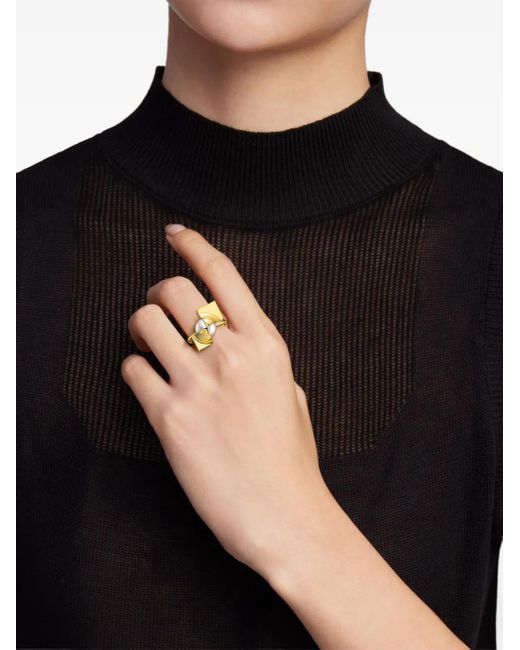 Tasaki Metallic 18K M/G Square Leaf Pearl Ring