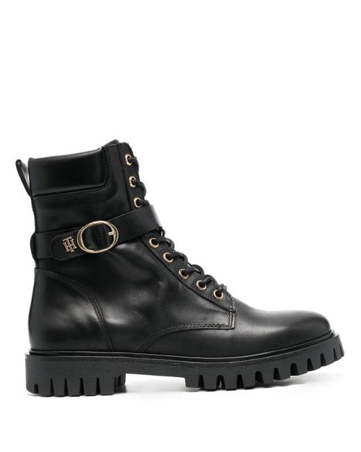 Tommy Hilfiger Ankle-length Leather Biker Boots in Black | Lyst