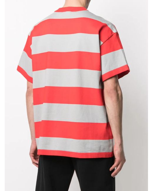 MSGM Red Logo-Print Striped T-Shirt for men