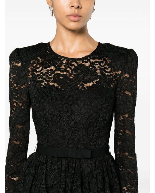 Self-Portrait Black Detachable-belt Floral-lace Dress