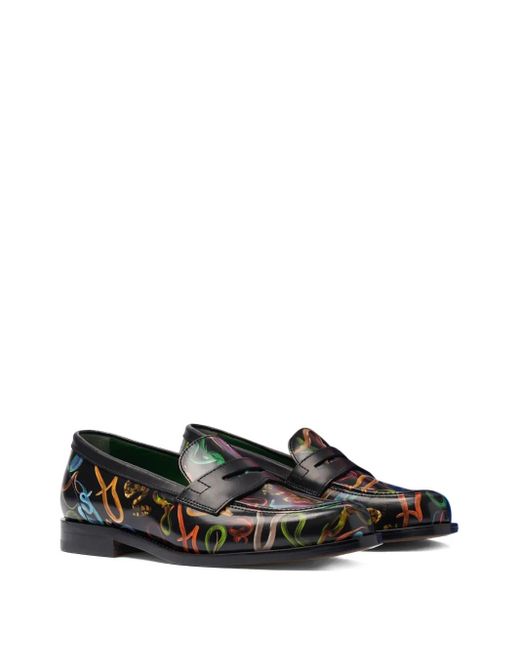 Scarosso Black Graphic-Print Loafers