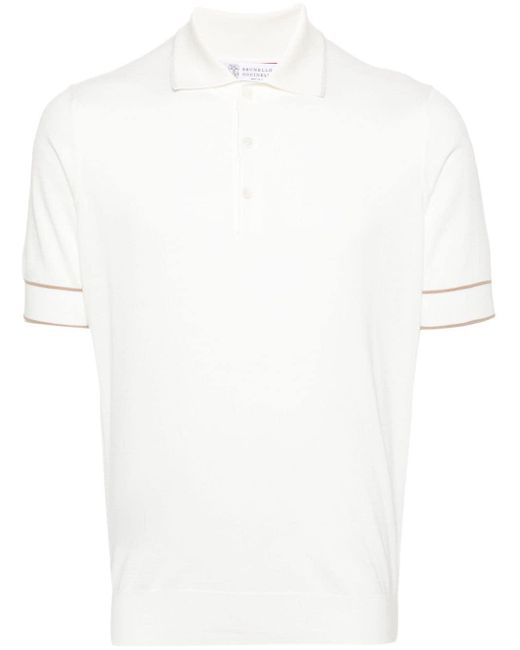 Brunello Cucinelli White Striped-edge Polo Shirt for men