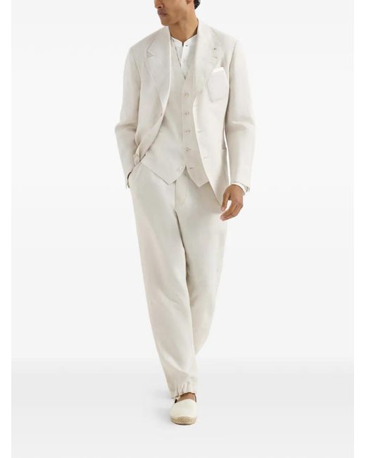 Brunello Cucinelli White Linen Micro Chevron Unlined Blazer for men